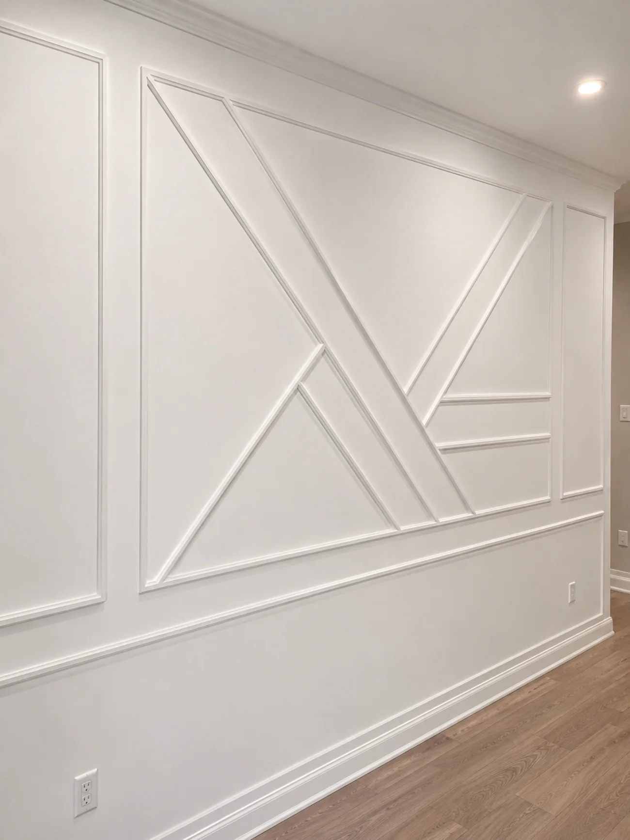 Custom geometric molding accent wall built by Ocean View