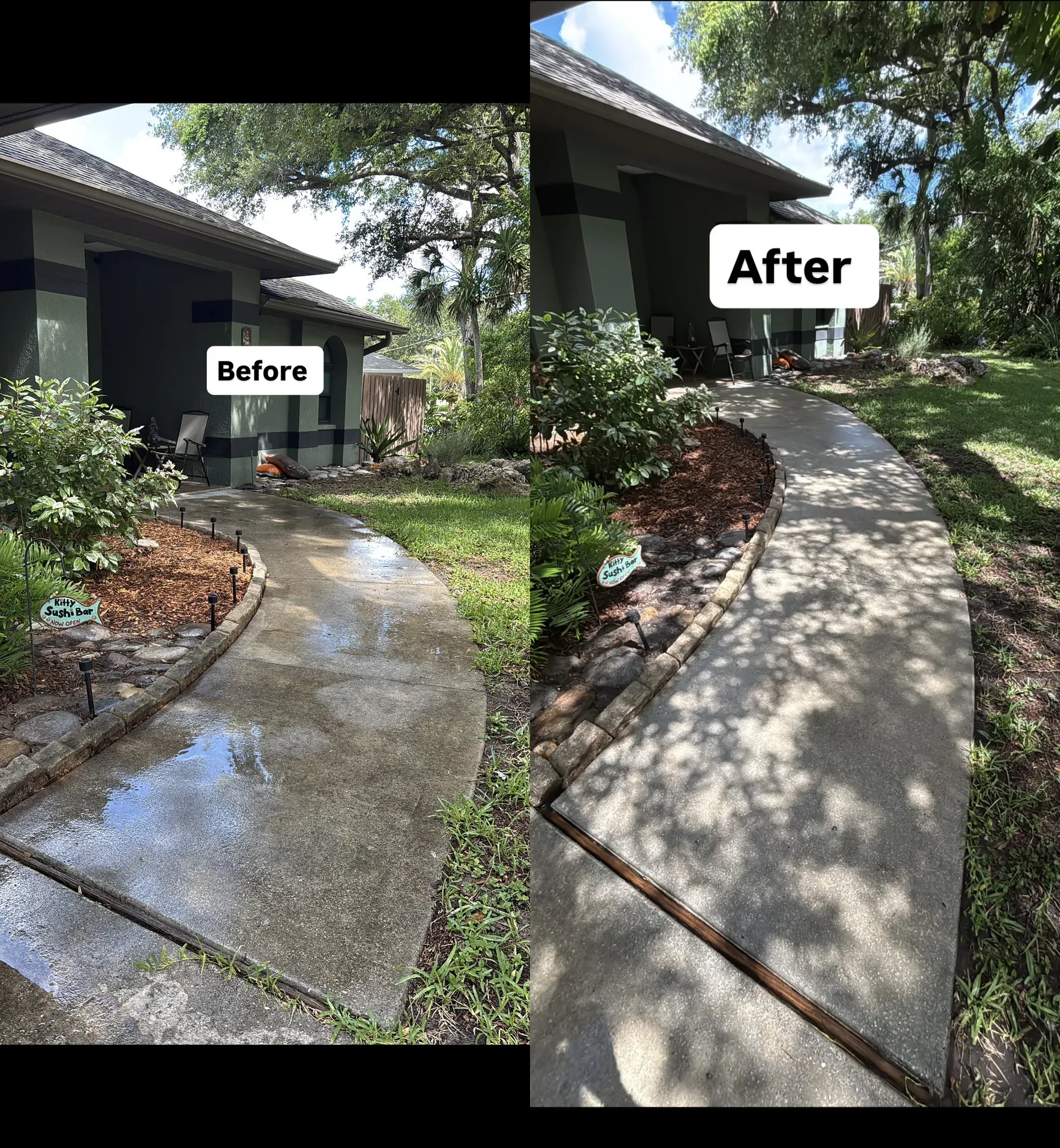 Front walkway before and after pressure washing